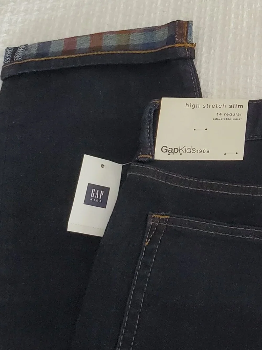 NWT GapKids Plaid Lined Blue Jeans in 14 Reg